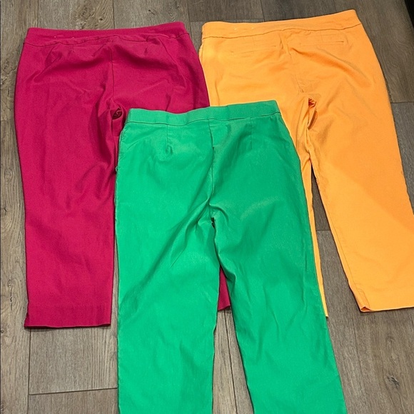 Bundle of 3 Cropped Pants Stretch 2 Chicos 1 Rafaella Pink, Green, Orange Size 8 - Picture 10 of 15